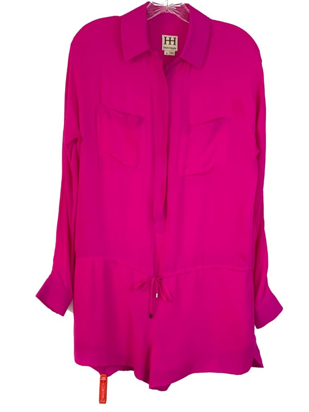 New Haute Hippie 100% Silk Long Sleeve Romper In Fuschia/Hot Pink Sz S - Picture 6 of 16